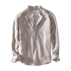 Men's Solid Color Stand Collar Casual Linen Shirt
