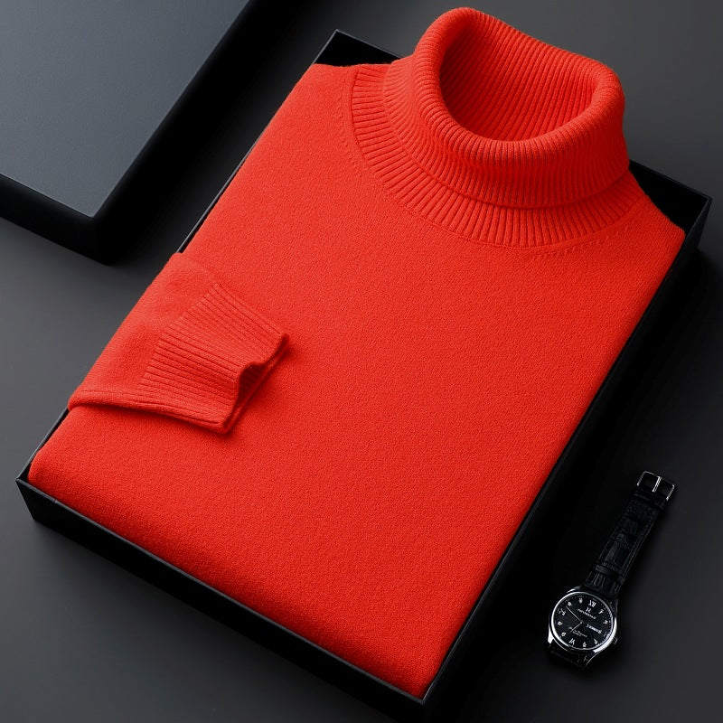 Men's New Winter Thickened and Velvet Warm Casual Solid Color Turtleneck Sweater
