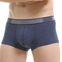 Men's Solid Color Breathable Cotton Stretch Comfortable Striped Boxer Briefs