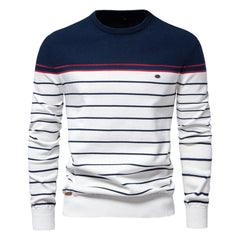Men's New Striped Color Matching Fashionable Round Neck Casual Sweater