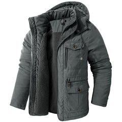 Men's Thick Multi-Pocket Lambswool Hooded Cotton Jacket
