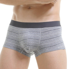 Men's Solid Color Breathable Cotton Stretch Comfortable Striped Boxer Briefs