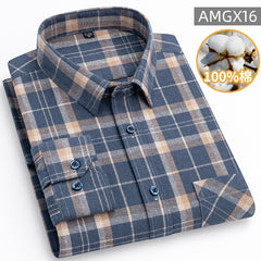 Men's 100% Cotton Fashion Casual Thickened Plaid Shirt