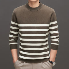 Men's 100% Pure Wool Fashionable and Versatile Warm Striped Sweater