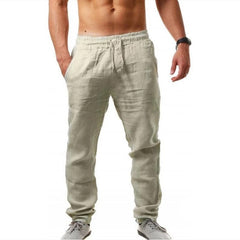 Men's Breathable Cotton and Linen Loose Casual Sports Trousers