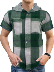 2024 New Men's Casual Hooded Plaid Shirt