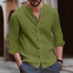 New Men's Retro Cotton and Linen Casual Loose Long Sleeve Shirt