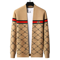 Men's Slim Fit Knitted Printed Business Casual Cardigan