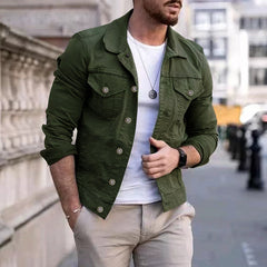 Men's Casual Slim Fit Multi-Pocket Work Denim Jacket