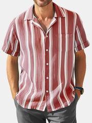 2024 Men's Casual Fashion Striped Contrast Color Short Sleeve Shirt