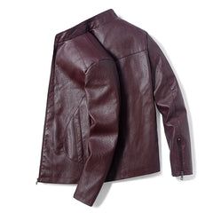 Men's Slim Stand Collar PU Leather Jacket