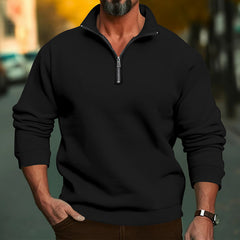 Men's Casual Solid Color Zipper Stand Collar Top
