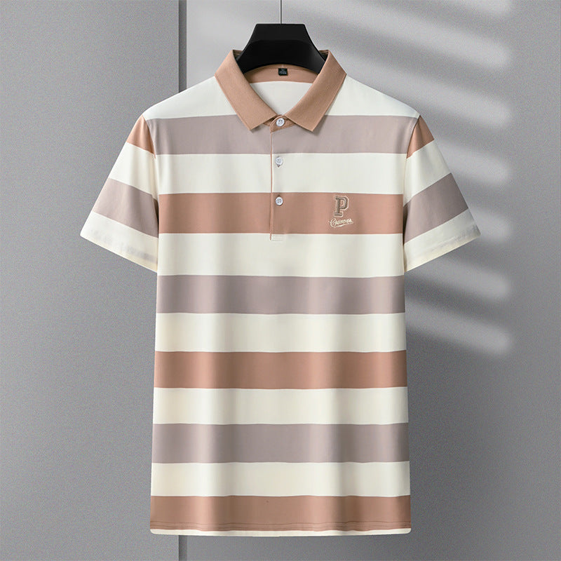 Cotton lapel striped casual polos