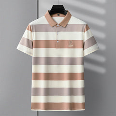 Cotton lapel striped casual polos