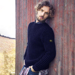 New men's solid color fashionable crew neck sweater