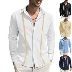 Men's Lapel Collar Colorblock Linen Loose Casual Shirt