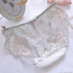 Breathable transparent solid color lace embroidered sexy underwear