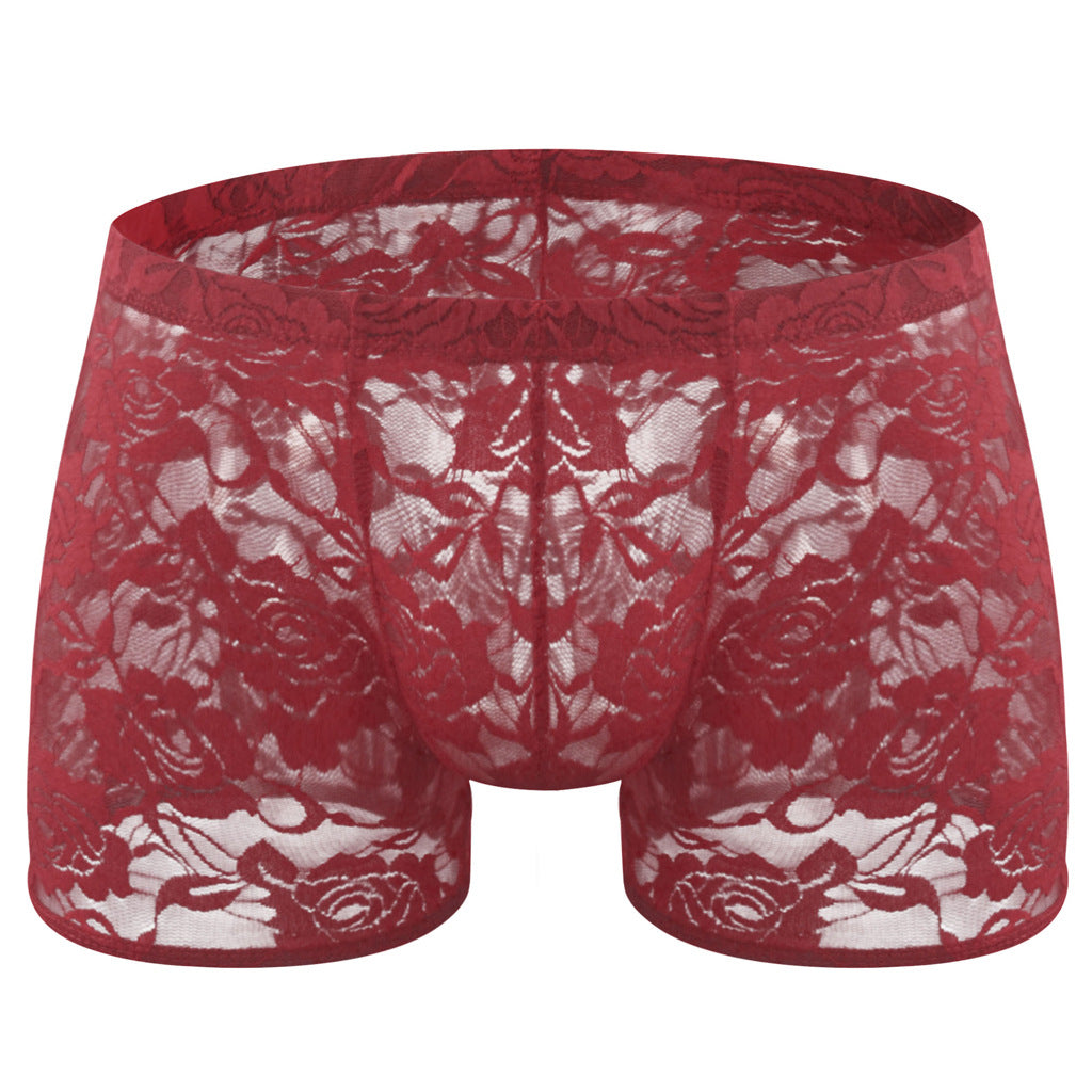 Tzy499P Rose Lace Sheer Mesh Low Waist Boxer Panties