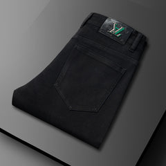 New High-end Men's Black Straight Slim Stretch Casual Versatile Jeans