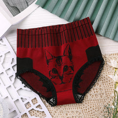 New Ladies High Waist Tummy Control Pure Cotton Lace Trim Kitten Print Panties