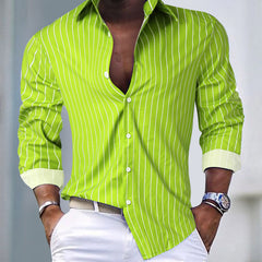 Men's Striped Lapel Striped Long Sleeve Shirt