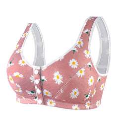 Front Button Print Wide Strap Plus Size Bra