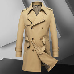 Men's Simple Double Breasted Belt Quality Trench Coat