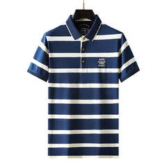 Men's Fashion Business Striped Lapel Short Sleeve POLO Shirt