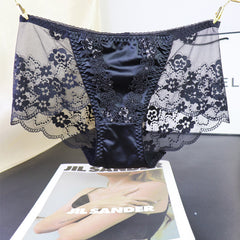 Sexy Embroidered Lace Satin Briefs