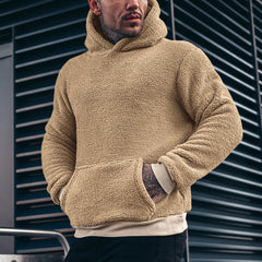 Men's Fashion Solid Color Plush Hooded Sweatshirt