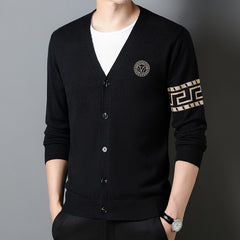 Men's Casual Fashion V-Neck Embroidered Cardigan