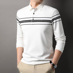 2024 Men's High-end Business Jacquard Striped Polo Shirt