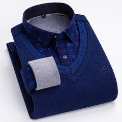 2023 Men's Thermal Fake Two-Piece Long Sleeve Shirt
