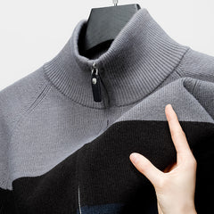 striped stand collar jacquard casual sweater