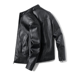 Men's Slim Stand Collar PU Leather Jacket