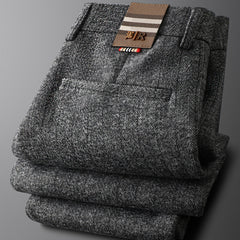 Men's Woolen Straight Striped Thick Casual Pants