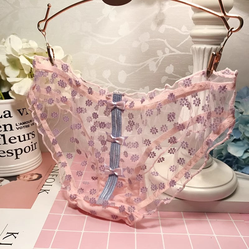 Bowknot Transparent Mesh Lace Hollow Panties