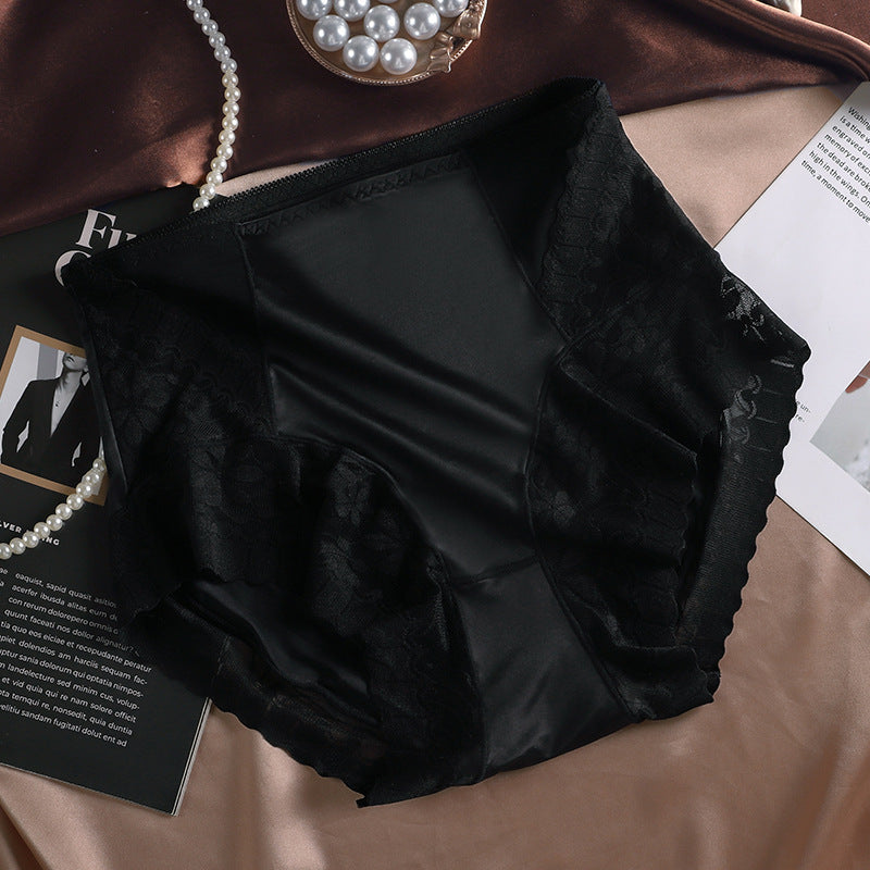 High Waist Breathable Satin Lace Briefs