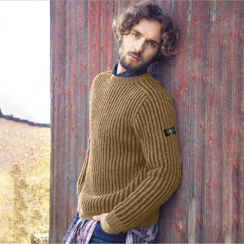 New men's solid color fashionable crew neck sweater