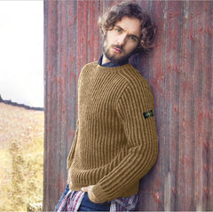 New men's solid color fashionable crew neck sweater