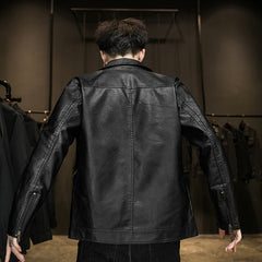 2023 New Men's Lapel Fashion Casual Leather Jacket