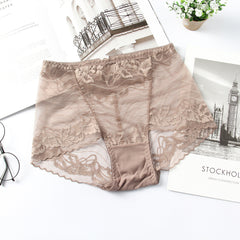 High-waisted Butt-lifting Seamless Transparent Lace Breathable Mesh Briefs