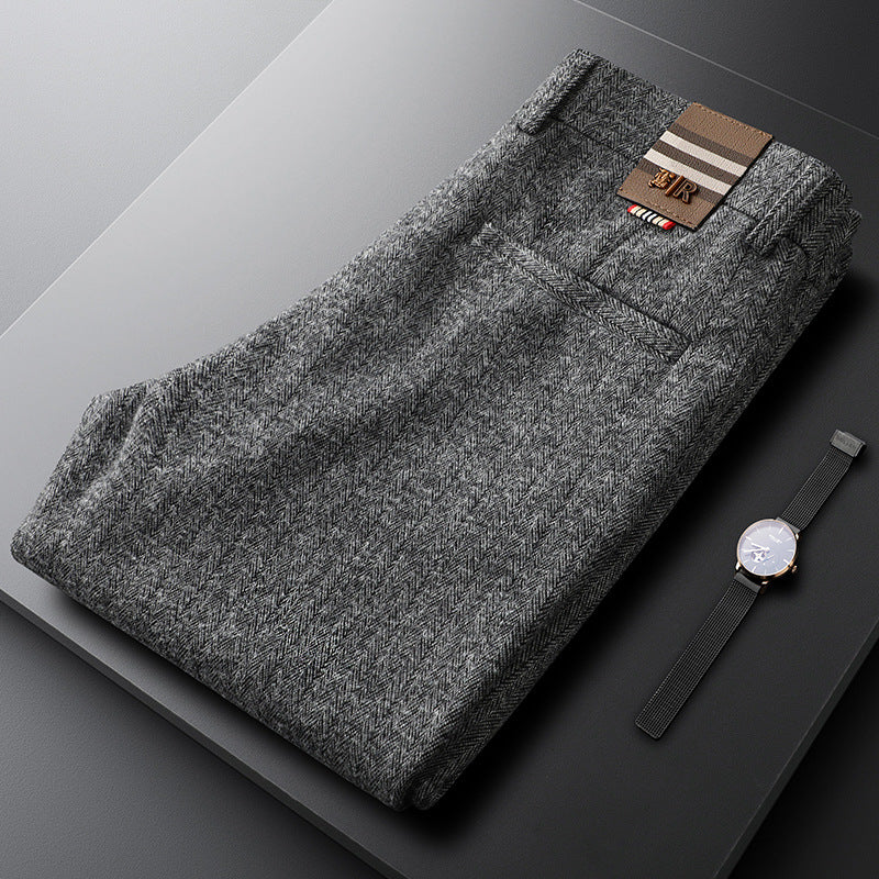 Men's Woolen Straight Striped Thick Casual Pants