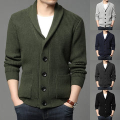 New men's long sleeve cardigan pocket turtleneck solid color sweater