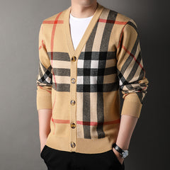 Men's Loose Printed V-Neck Casual Breathable Comfortable Knitted Cardigan