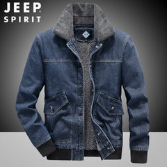 New Men's Thickened Fleece Denim Loose Large Size Windproof Jacket