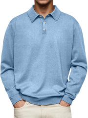 Men's Long Sleeve V-neck Button-down Casual Polo Shirt