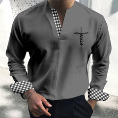 2024 Men's New Printed Collarless Casual Shirt