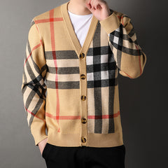Men's Loose Printed V-Neck Casual Breathable Comfortable Knitted Cardigan