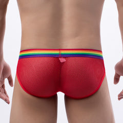 Men's Mesh Rainbow Belt Breathable See-through Sexy Briefs
